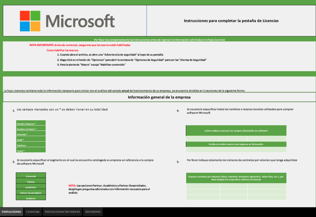 Imagen de Excel a completar con los activos de Microsoft