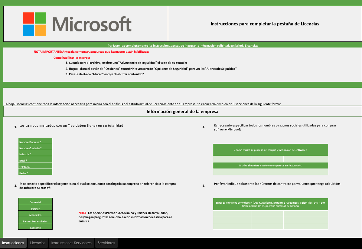 Imagen de Excel a completar con la verificación de activos de software Microsoft